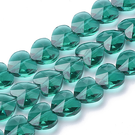 Honeyhandy Transparent Glass Beads, Faceted, Heart, Light Sea Green, 14x14x8.5mm, Hole: 1mm