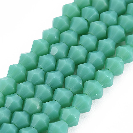 ARRICRAFT Opaque Solid Color Glass Beads Strands, Imitation Jade, Faceted, Bicone, Sea Green, 4.5x4mm, Hole: 1mm, about 92~96pcs/strand, 13.78~14.37 inch