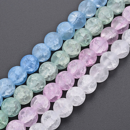 Honeyhandy Crackle Glass Beads Strands, Frosted, Round, Mixed Color, 8mm, Hole: 1.2mm, about 50~51pcs/strand, 15.35 inch(39cm)