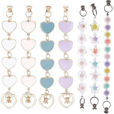 CHGCRAFT 7Pcs Heart Phone Chain Phone Colorful Beads Chain Bracelet Strap Drop Resistance Phone Grip Holder for DIY Phone Case Accessory