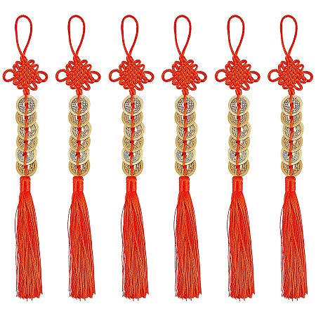 SUPERFINDINGS 10PCS Feng Shui Coins with Red Chinese Knot Copper Lucky Coins Six Emperor Money Wealth Success Lucky Charm Home Car Hanger Decors