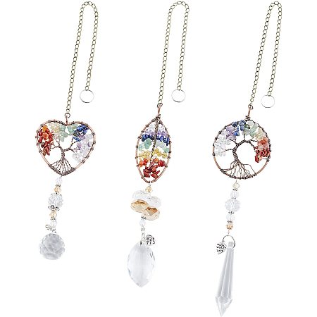 NBEDS 3 Pcs Hanging Car Decorations, Chakra Heart Tree of Life Dream Catcher Hanging Ornament for Home Bedroom Decor