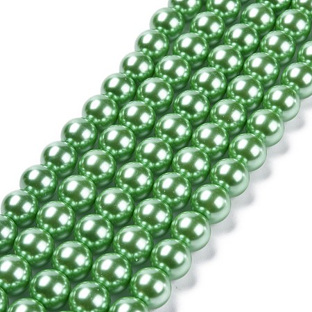 Arricraft Eco-Friendly Glass Pearl Bead Strands, Round, Dyed, Cotton Cord Threaded, Spring Green, 12mm, Hole: 1.2~1.5mm, about 34pcs/strand, 15.7 inch