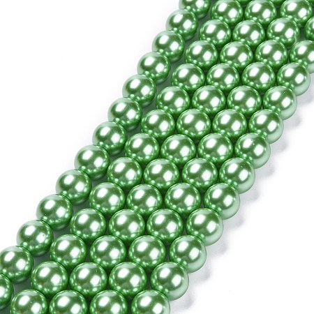 Arricraft Eco-Friendly Glass Pearl Bead Strands, Round, Dyed, Cotton Cord Threaded, Spring Green, 14mm, Hole: 1.2~1.5mm, about 30pcs/strand, 15.7 inch