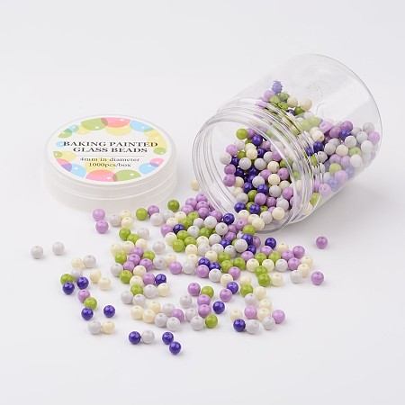 Glass Bead Sets, Lavender Garden Mix, Environmental, Baking Painted, Round, Mixed Color, 4~4.5mm, Hole: 0.7~1.1mm; about 1000pcs/box