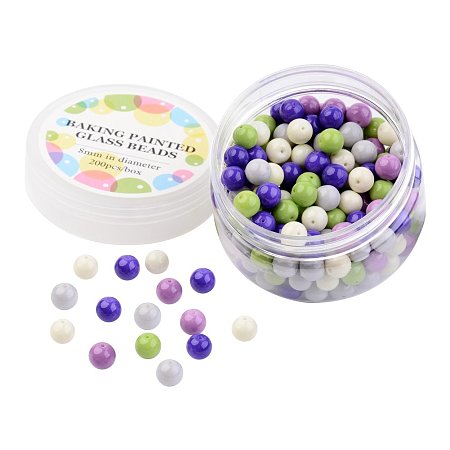 ARRICRAFT 1 Box (About 200pcs) Environmental Baking Painted Glass Pearl Beads 8mm, Lavender Garden Mix