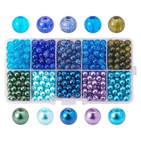 ARRICRAFT Ocean Mixed 10 Colors Transparent Baking Painted Crackle & Pearl Glass Bead Sets 10mm Round Loose Spacer Beads About 100pcs/box