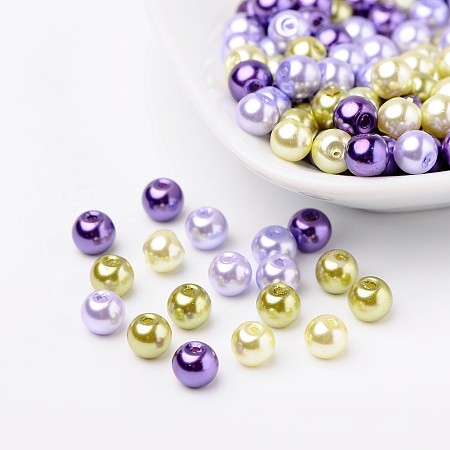 Arricraft Lavender Garden Mix Pearlized Glass Pearl Beads, Mixed Color, 6mm, Hole: 1mm, about 200pcs/bag