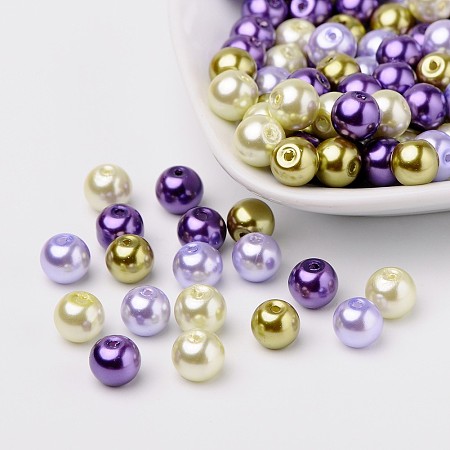 ARRICRAFT 8mm Mixed color Lavender Garden Mix Pearlized Glass Pearl Beads, Hole: 1mm; about 100pcs/bag