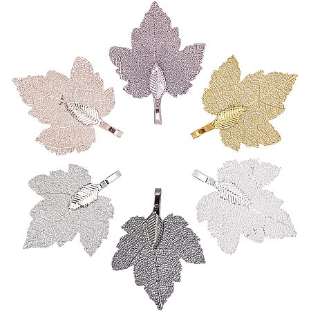 BENECREAT 12 Pieces 6-Colors Electroplate Natural Grape Leaf Pendants Charms with Bails and Storage Containers for Jewelry Making