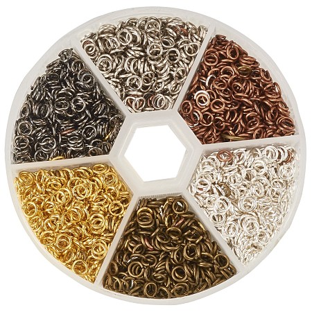 PandaHall Elite 6 Colors Diameter 4mm Iron Plated Jump Rings Unsoldered Jewelry Making Findings, about 3300pcs/box