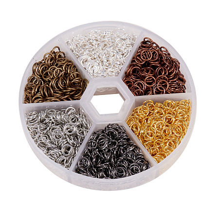 PandaHall Elite 6 Colors Diameter 5mm Iron Plated Jump Rings Unsoldered Jewelry Making Findings, about 2300pcs/box