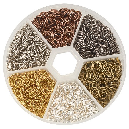 PandaHall Elite 6 Colors Diameter 6mm Iron Plated Jump Rings Unsoldered Jewelry Making Findings, about 1800pcs/box
