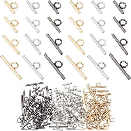 WADORN 120Pcs Iron Metal Toggle Jewelry Clasps, 12 Styles T-bar Closure Clasps Fastener Buckle 20-38mm OT End Clasps Round Ring Toggle Connectors for Necklace Bracelet Jewelry Purse Chain Craft Making