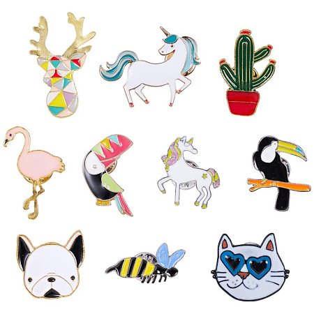 Arricraft 10 pcs 10 Styles Alloy Enamel Brooches Lapel Pins Sets, Animal Theme Brooch Pin for Clothing Bags Backpack Jackets Hat Dress Jewelry DIY Accessories