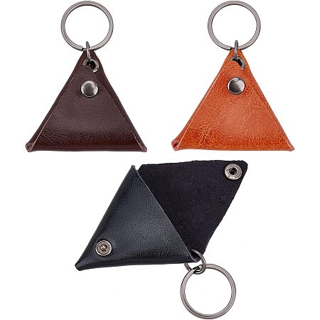 CHGCRAFT 3Pcs 3 Colors 7.48 Inch Leather Guitar Picks Case Triangle Picks Holder Case Handmade Guitar Picks Storage Bags with Keychain for Guitar Pick Storage Guitar Accessory Kit