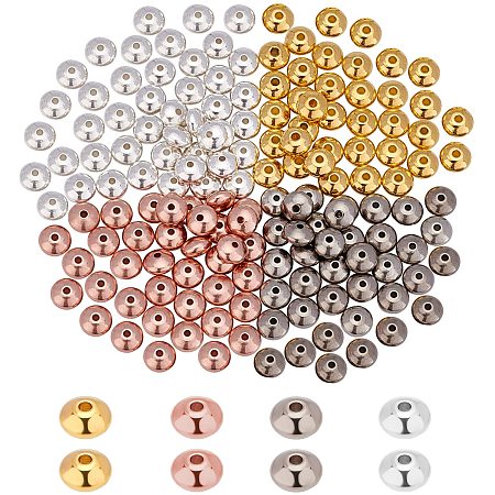 NBEADS 120 Pcs Spacer Beads, 7mm Brass Spacer Beads Metal Smooth Charm Beads Flat Round Loose Beads for DIY Jewelry Making Findings, 4 Colors