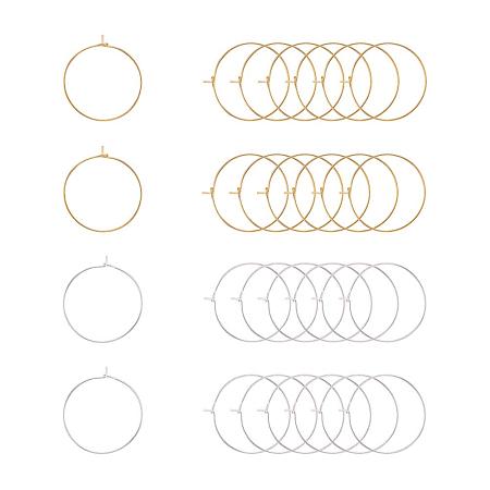 PandaHall Elite 100 pcs 2 Colors 25mm Brass Round Hoop Earrings Wire Hoops Wine Glass Charm Rings Beading Hoop for DIY Craft Making Party Favors, Golden/Silver
