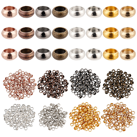 PandaHall Elite 800Pcs 8 Colors Brass Crimp Beads, Rondelle, Nickel Free, Mixed Color, 4x2mm, Hole: 2.5mm, 100pcs/color