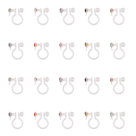 PandaHall Elite 20 Pcs Clear Plastic Clip-on Earring Converter Component with Rhinestone 11x9x3.5mm for Non-Pierced Ears