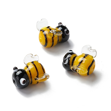 Honeyhandy Handmade Lampwork Beads, 3D Bees, Goldenrod, 15.2~16x14.5~16.5x11.2mm, Hole: 1.2~1.4mm