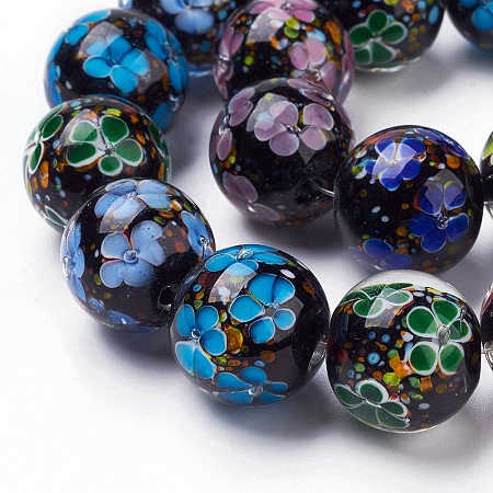 Honeyhandy Handmade Inner Flower Lampwork Beads Strands, Round, Colorful, 19~20mm, Hole: 2.5mm, 18pcs/strand, 12.99 inch
