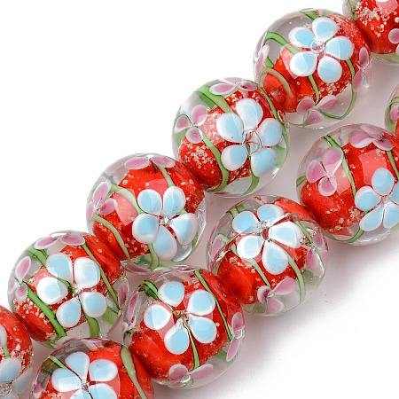 ARRICRAFT Handmade Lampwork Beads Strands, Inner Flower, Round, Red, 19~20x19mm, Hole: 1.5mm, about 20pcs/strand, 14.57 inches(37cm)