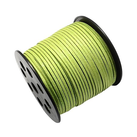NBEADS 2.7mm 100 Yards/Roll Yellow Green Fiber Lace Flat Environmental Faux Suede Leather Cord with Glitter Powder Beading Thread Cords Braiding String for Jewelry Making