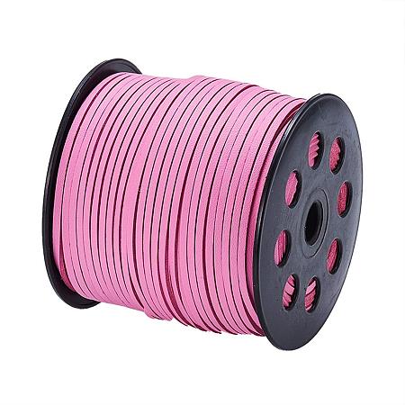 NBEADS 2.7mm 98 Yards/Roll Pearl Pink Color of Lace Flat Faux Suede Leather Cord, One Side Covering with Imitation Leather Beading Thread Cords Braiding String for Jewelry Making