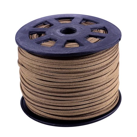 NBEADS 3mm Camel Color Micro Fiber Flat Faux Suede Leather Cords Strip Cord Lace Beading Thread Braiding String 100 Yards/Roll for Jewelry Making