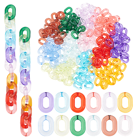 SUPERFINDINGS 240Pcs 12 Colors Acrylic Linking Rings 24x18mm Oval Transparent Acrylic Linking Rings Quick Link Connectors for DIY Earring Necklace Bracelet Jewelry Making