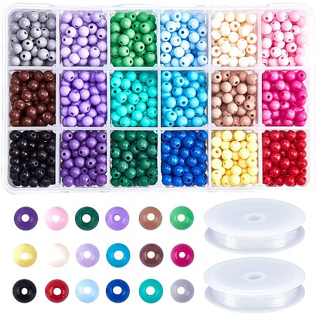 NBEADS 1440 Pcs Opaque Acrylic Bead, Spacer Beads Rainbow Opaque Beads 6mm Beads with 2 Rolls Elastic Crystal Thread for Jewelry DIY Crafts