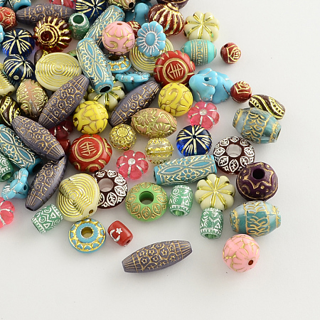 Arricraft Plated Acrylic Beads, Mixed Style, Metal Enlaced, Mixed Color, 6~22x6~16x3~10mm, Hole: 1~3mm