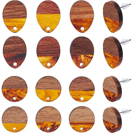 OLYCRAFT 8 Pairs 2 Style Flat Round Oval Stud Earring Findings Wood Stud Earrings with Plastic Ear Nuts Stainless Steel Pin Chocolate Wood Earring Accessories for Earring Making Decoration