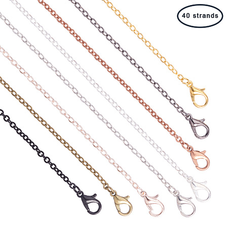 PandaHall Elite 40 Strands 8 Colors Brass Cross Chains Flat Oval Links Cable Chain Necklace Lobster Clasps Jewelry Making, 23.6” Long