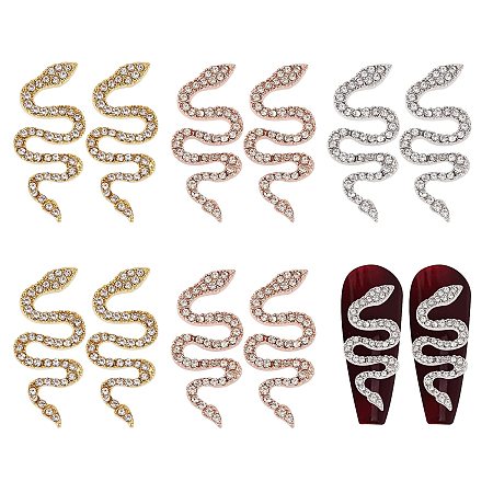 ARRICRAFT 12 Pcs 3 Colors Snake Nail Charms, Alloy Snake Wave Rhinestone Art Charms Nail Studs Diamonds for DIY Crafts Nail Art Decorations