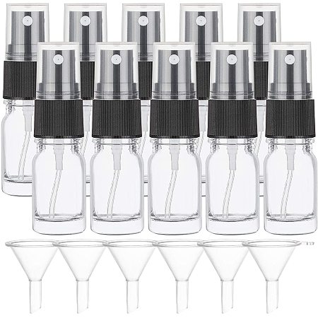 BENECREAT 24 Pack 5ml Clear Mini Glass Spray Bottles Empty Fine Mist Spray Travel Bottle with Black Atomiser Spray Pump, 6PCS Funnels for Essential Oils, Perfumes, Cosmetic