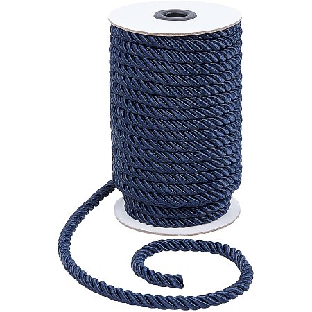 PandaHall Elite 8mm Braided Silk Ropes, 20 Yards 3-Ply Twisted Cord Trim Decorative Rope Shiny Viscose Cording for Curtain Tieback, Upholstery, Honor Cord, Christmas Garland, Handbags Handles, Blue