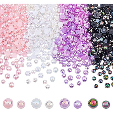 arricraft About 800 Pcs 4 Colors Half Round Pearl Beads, Flat Back Pearl Cabochon Imitation Half Pearls Loose Beads for Nail Craft Scrapbook DIY Decoration 8mm/10mm