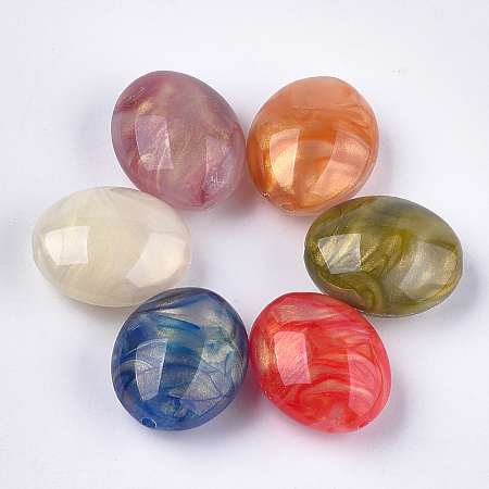 Arricraft Imitation Gemstone Acrylic Beads, with Glitter Powder, Oval, Mixed Color, 29x24x15mm, Hole: 2.5mm