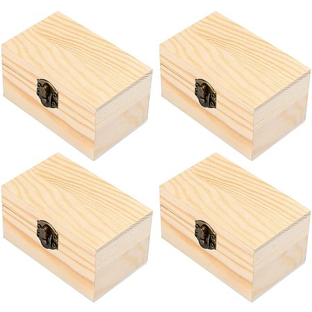 GORGECRAFT 4PCS Unfinished Wooden Box with Hinged Lid and Front Clasp Natural Wood Box for Crafts DIY Jewelry Box and Home Storage(3.6x2.24x2 inch)