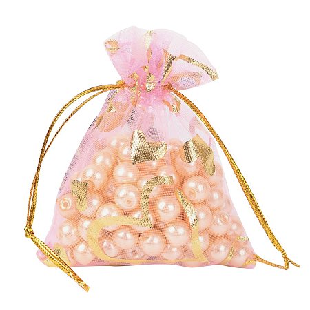 ARRICRAFT 100 PCS 2.7x3.5 Inches Heart Printed Orchid Organza Bags Jewelry Pouch Bags Organza Velvet Drawstring Pouches Wedding Favors Candy Gift Bags