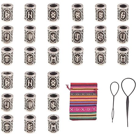 NBEADS 2 Sets 48 PCS Antique Silver Tibetan Style Alloy Beads, Tube Bead Spacer Beads with Decorative Embossment Patterns for Hair Accessories Bracelets DIY Pendants Necklace Jewelry Making