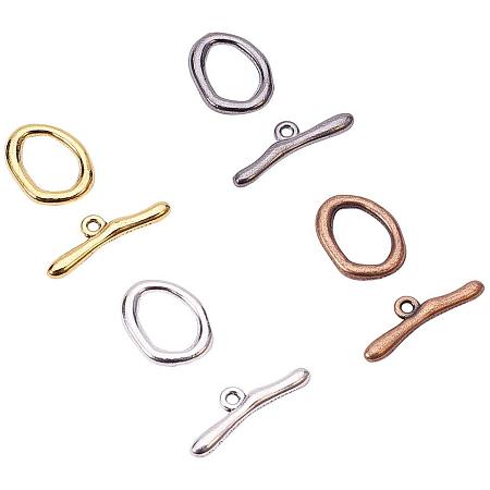PandaHall Elite 80 Sets 4 Colors Antique Tibetan Hook Ring Toggle Clasps Oval Ring Bracelet End Clasps for Bracelet Necklace Jewelry Making