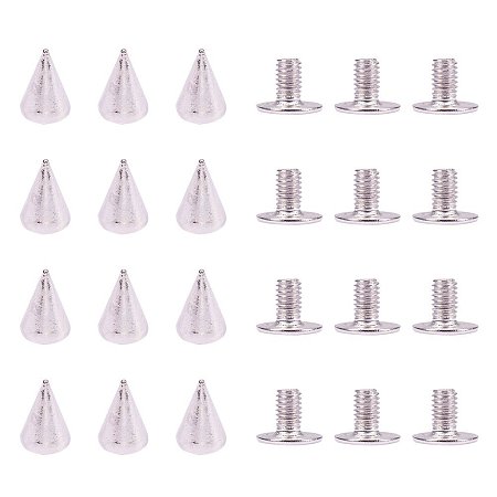 NBEADS 200pcs 10mm/0.4 Inch Long Silver Alloy Spike Cone Studs, Rivet Spikes Screw Back for Punk Gothic Style Clothes Shoes Bag Leather Decorations with Container Box