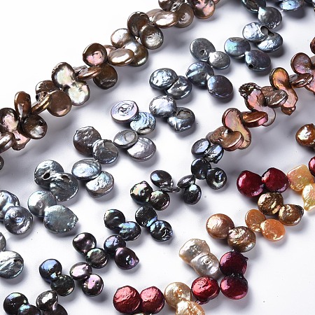 Arricraft Natural Keshi Pearl Beads Strands, Cultured Freshwater Pearl, Dyed, Flat Round, Mixed Color, 14~41x10~21x3~10mm, Hole: 0.5mm, about 28~43pcs/strand, 14.96~19.68 inch(38~50cm)