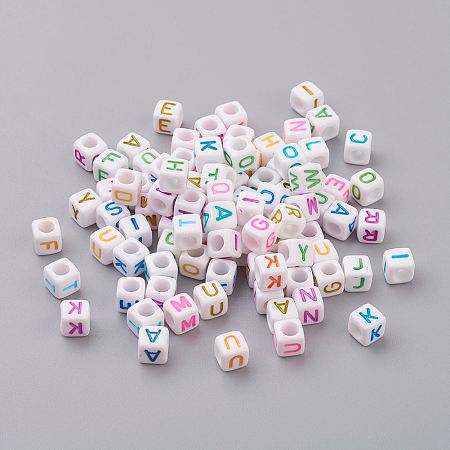 Arricraft Opaque Acrylic Beads, Mixed Letters, Mixed Letters, Cube, Mixed Color, about 6mm in diameter, about 2600pcs/500g, hole: about 3.2mm