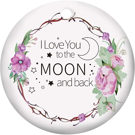SUPERFINDINGS I Love You to The Moon and Back Wall Decor Romantic Theme Ornament Hanging Ornament Porcelain Pendants for Home Indoor Outdoor Decor, Double-Sided Printed, 3inch