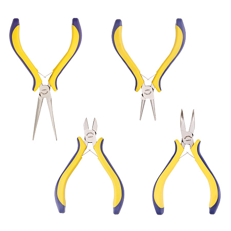 BENECREAT 4-Piece Jewelry Pliers Set with Comfort Rubber Grip For Jewelry Making, Handcraft Making - Needle Nose/Round Nose/Bent Nose/Side Cutting Pliers