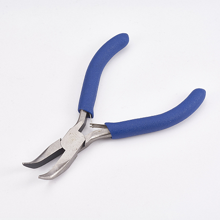 ARRICRAFT 45# Carbon Steel Jewelry Pliers, Bent Nose Pliers, Polishing, Royal Blue, Stainless Steel Color, 13x7.4x1.7cm